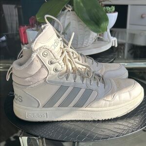Adidas Cream and Gray High-Top Sneakers